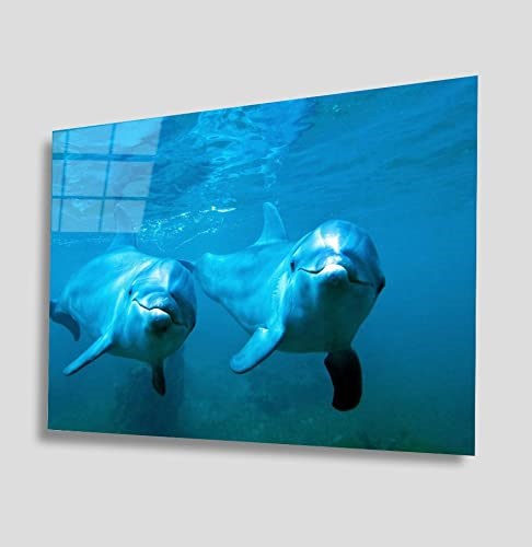 Sualtı Yunuslar Cam Tablo 4mm Dayanıklı Temperli Cam idl_451 110 x 70