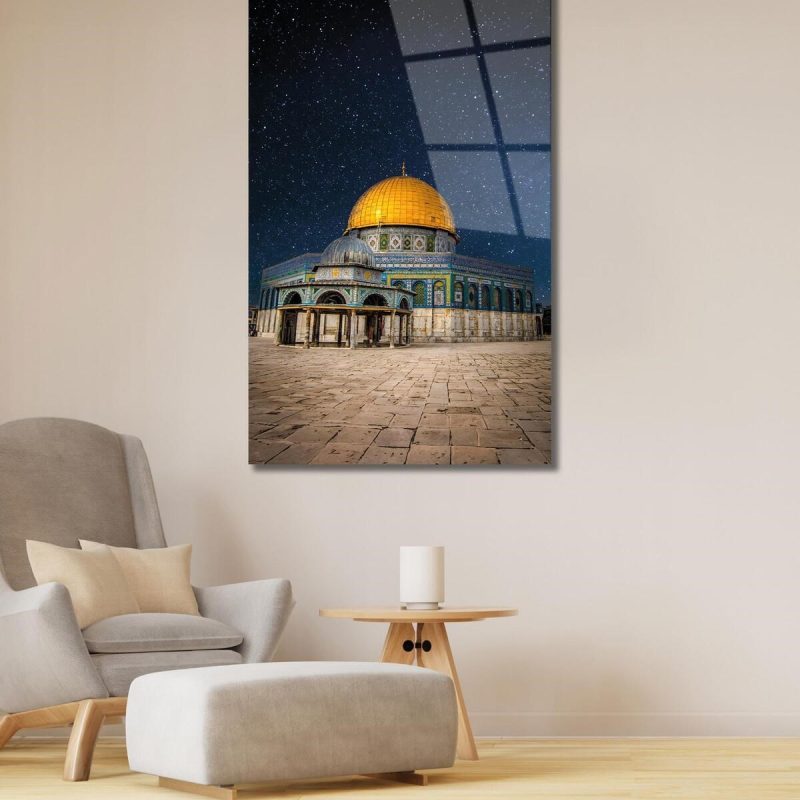 Kudüs Kubbetüs Sahra Mescidi Aksa Cam Tablo Dini İslami Modern Ev Ofis Salon Hediyelik Büyük Tablo