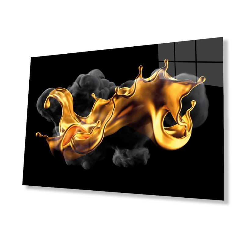 Soyut Sarı Siyah Cam Tablo Ev ve Ofis Duvar Dekoru Hediyelik Büyük Tablo Dayanıklı Cam