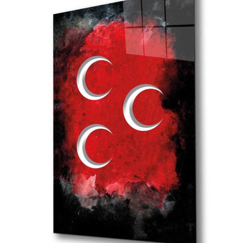 Üç Hilal Siyah Kırmızı Fonlu Cam Tablo