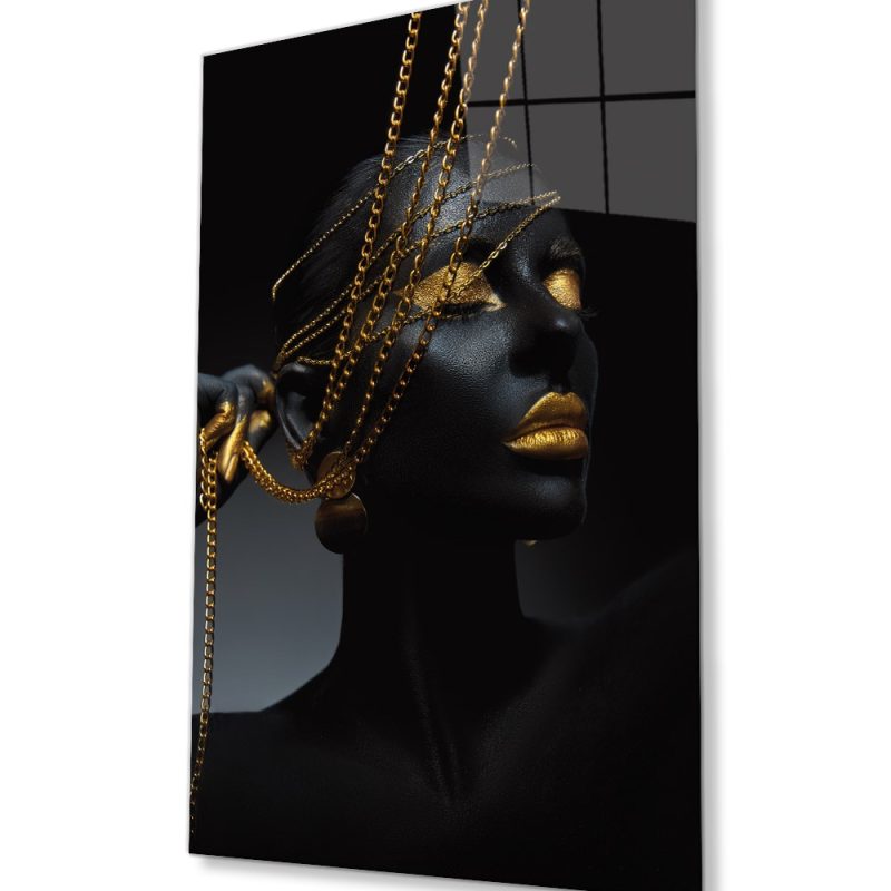 Altın Dudak Afrikalı Kadın Cam Tablo