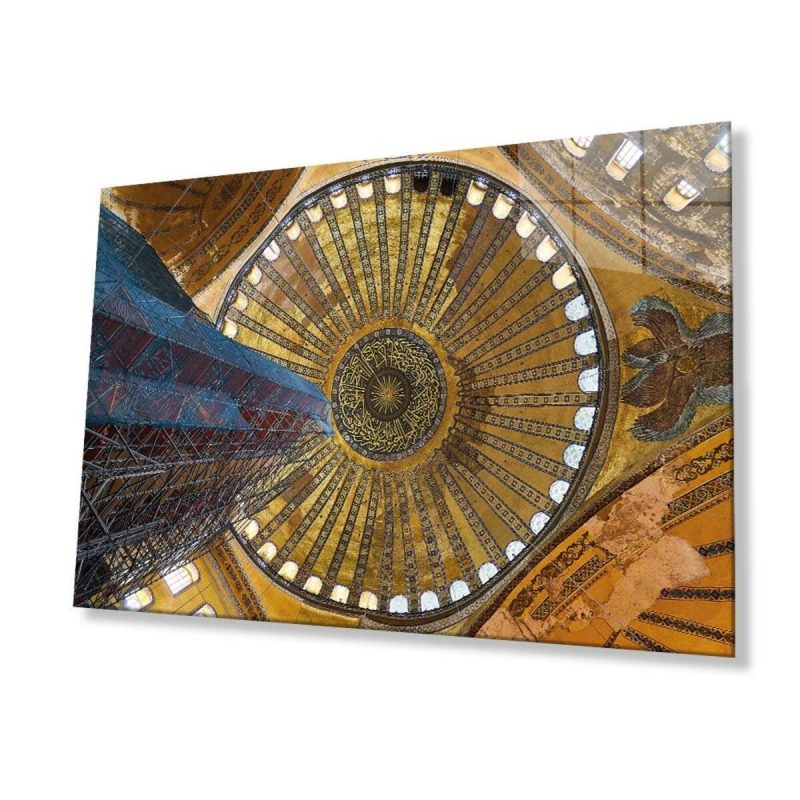 Cami Kubbe Dini İslami Duvar Dekoru Kaligrafi Cam Tablo 4mm Dayanıklı Temperli Cam