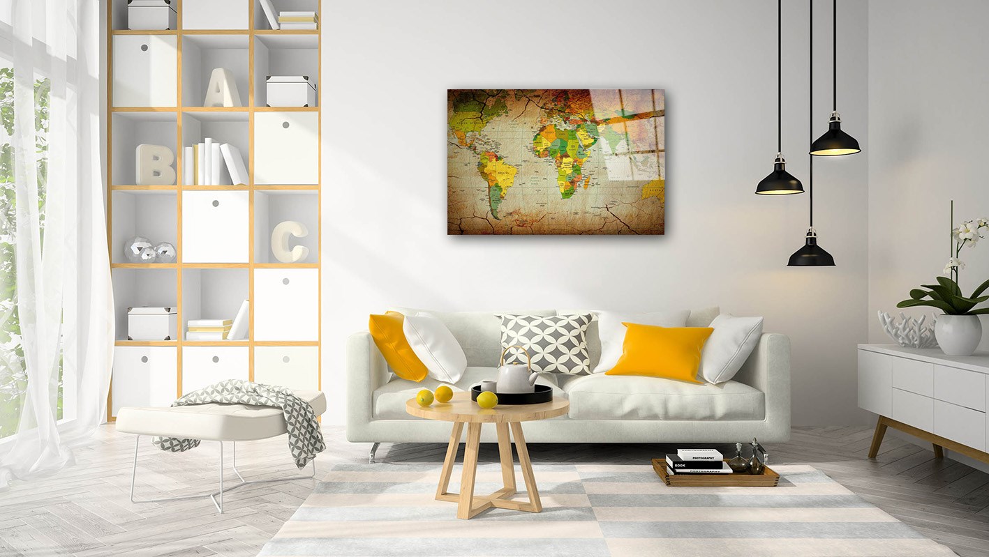 Dünya Haritası 2 Cam Tablo