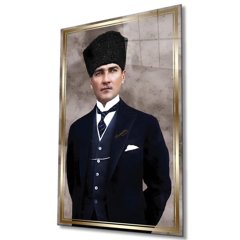 Atatürk Portre Cam Tablo Modern Ev Ofis Salon Hediyelik Büyük Tablo Duvar Dekoru