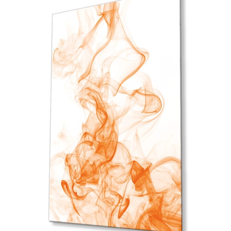 Beyaz Üstüne Turuncu Duman Cam Tablo, Ev ve Ofis Duvar Dekoru, Hediyelik Büyük Temperli Cam Tablo