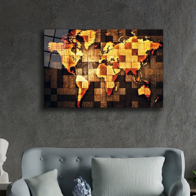 Dünya Haritası Cam Tablo