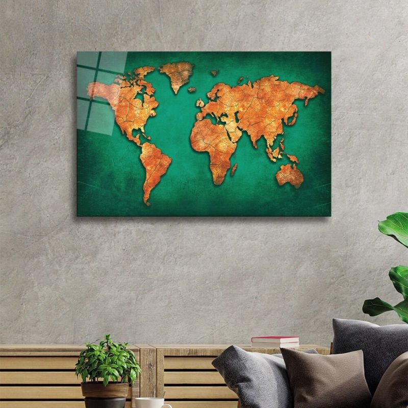 Dünya Haritası Cam Tablo