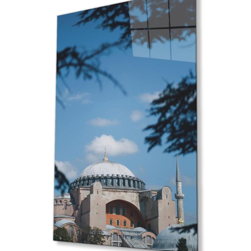 Ayasofya Cami Manzara Dini Duvar Dekoru Cam Tablo 4mm Dayanıklı Temperli Cam