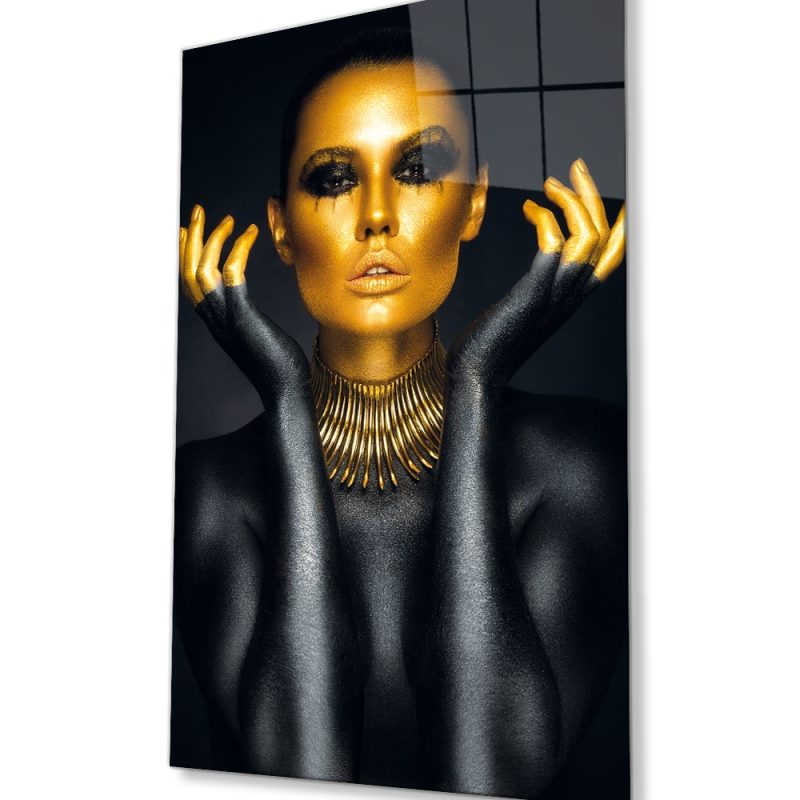 Altın Dudak Afrikalı Kadın Cam Tablo