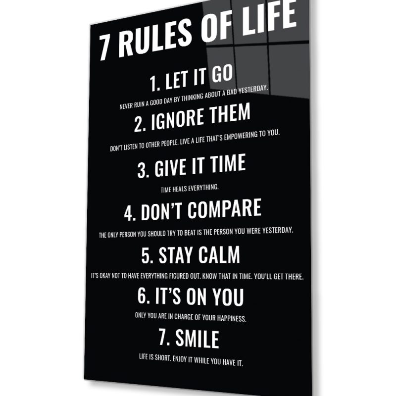 7 Rules of Life Hayatın 7 Kuralı  Ev ve Ofis Duvar Dekoru Hediyelik Büyük Tablo Dayanıklı Cam