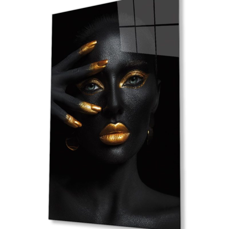 Altın Dudak Afrikalı Kadın Cam Tablo