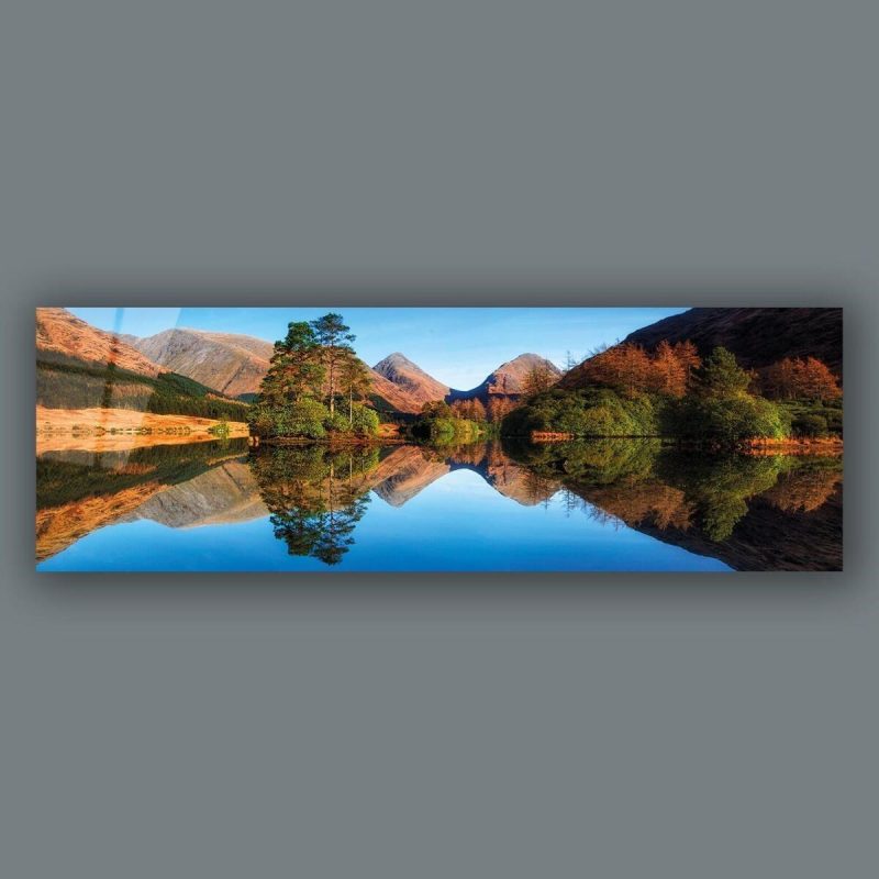 Göl ve Dağ Manzara Panoramik Cam Tablo Hediyelik Büyük Tablo Ev Ofis Dekoru