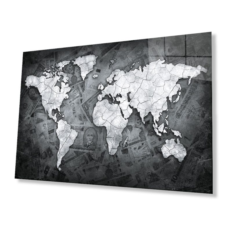 Dünya Haritası Para Cam Tablo