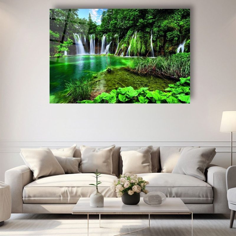 Dekoratif Duvar Tablosu Temperli Cam Tablo şelale