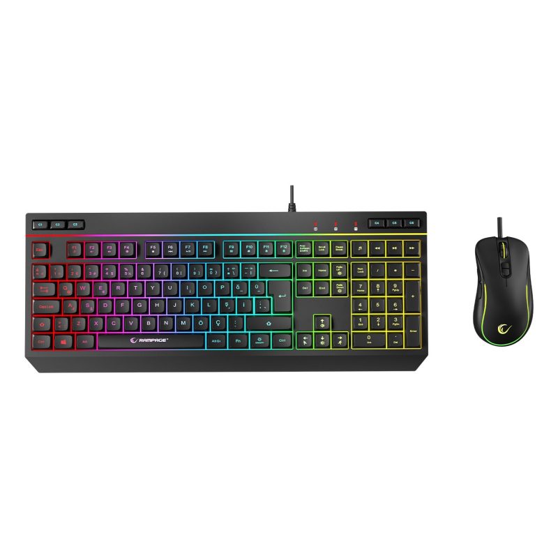 Rampage KM-R57 Seraphic Siyah RGB Aydınlatmalı Q Oyuncu Multmedia Klavye ve 12800 DPI Mouse Gaming S