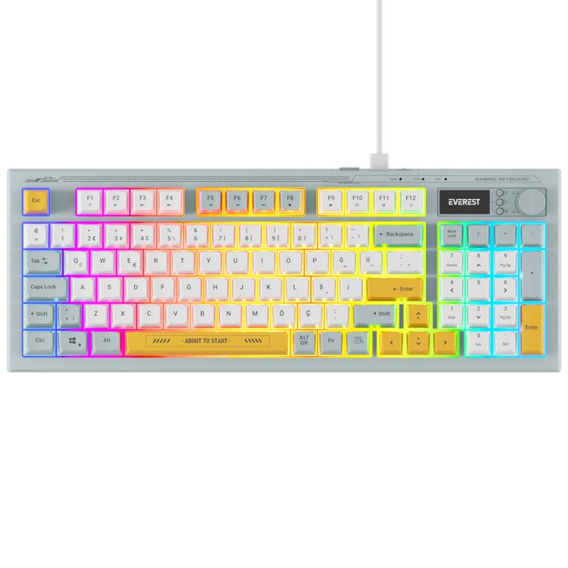 Everest KB-79 SILENT PRO Mavi/Beyaz/Sarı SESSİZ RGB Q Membrane Oyuncu Klavyesi