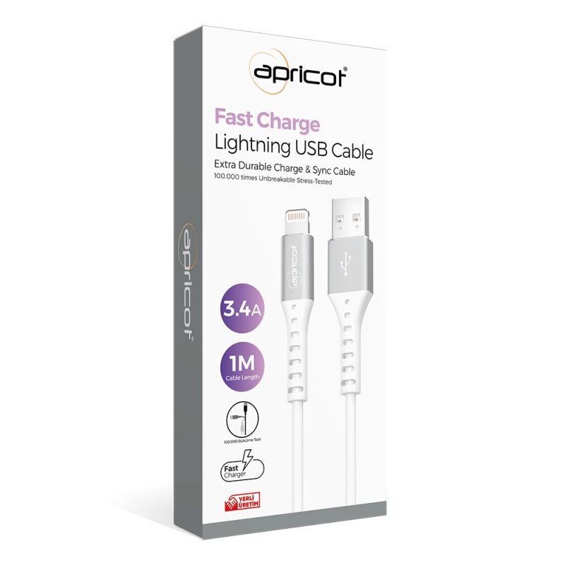 Apricot APC-A140L Lightning 1M 3.4A Şarj + Data Kablosu