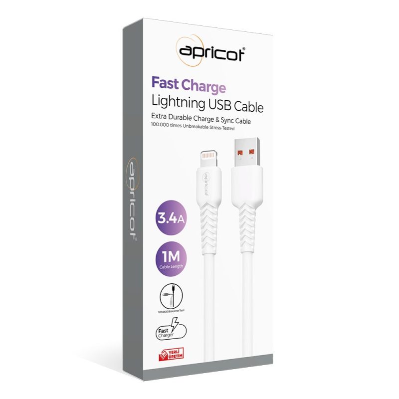 Apricot APC-A130L Lightning 1M. 3.4A Şarj + Data Kablosu