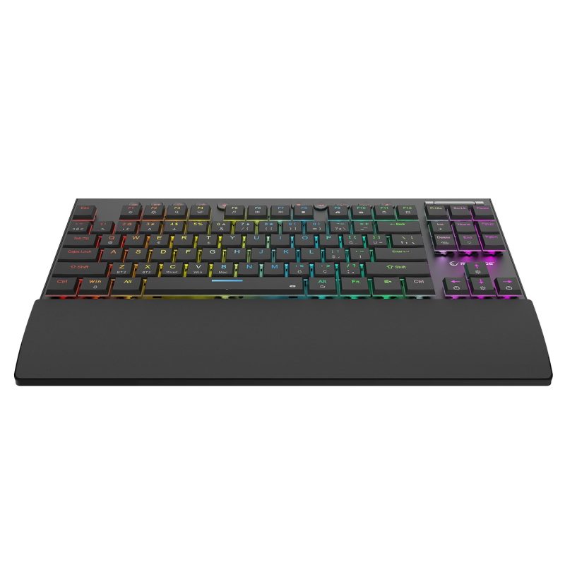 Rampage BERU Siyah 2.4G + BT Wireless RED SWITCH Mekanik Gaming Oyuncu Klavye Slim Low Profile RGB T