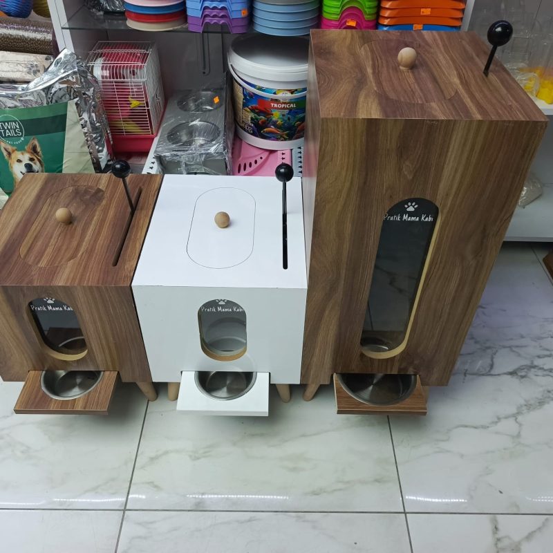 Pratik Mama Kabı - Ahşap ve Modern Tasarım Otomatik Evcil Hayvan Mama Dispenseri (2 Boyut 2 RENK)