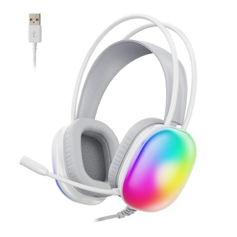 Lecoo HT409 USB Kablolu RGB LED Aydınlatmalı Mikrofonlu Kulak Üstü Gaming Kulaklık Beyaz