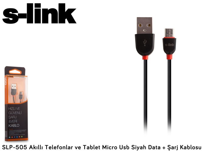S-link SLP-505 Micro Usb Siyah Data + Şarj Kablosu Akıllı Telefonlar ve Tablet