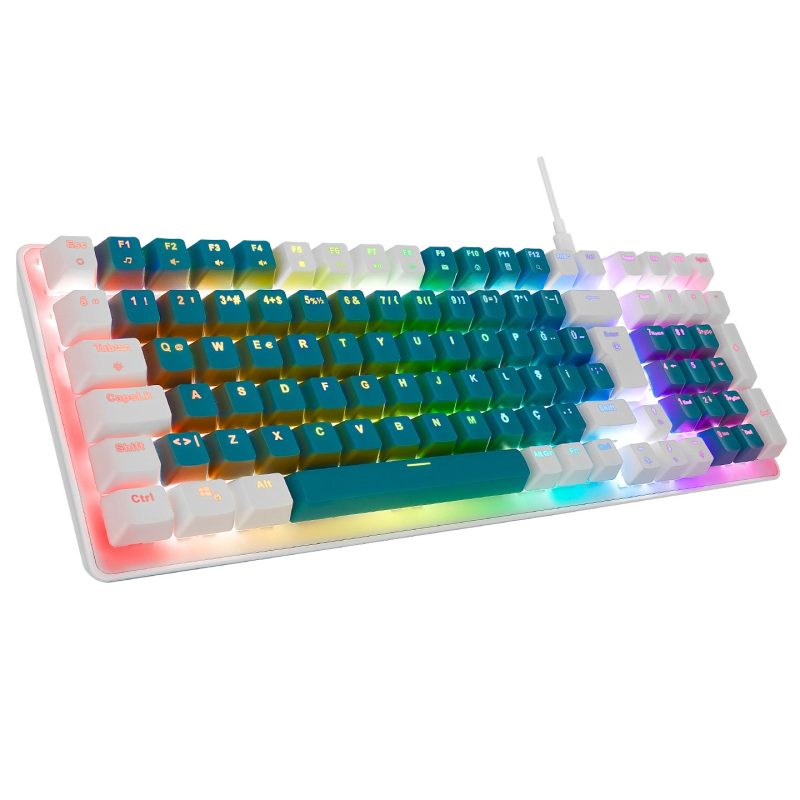 Acer eMachines EAK100 Yeşil/Beyaz USB RGB Backlight RED SWITCH Mekanik Q 100 Tuşlu Compact Gaming Kl