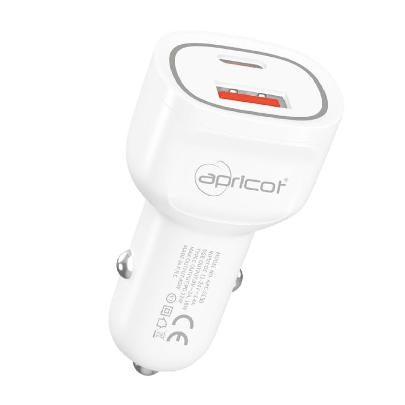 Apricot APC-CC50 40W PD Type-C & USB-A Çift Portlu Hızlı Şarj Özellikli Işıklı Araç İçi Şarj Cihazı