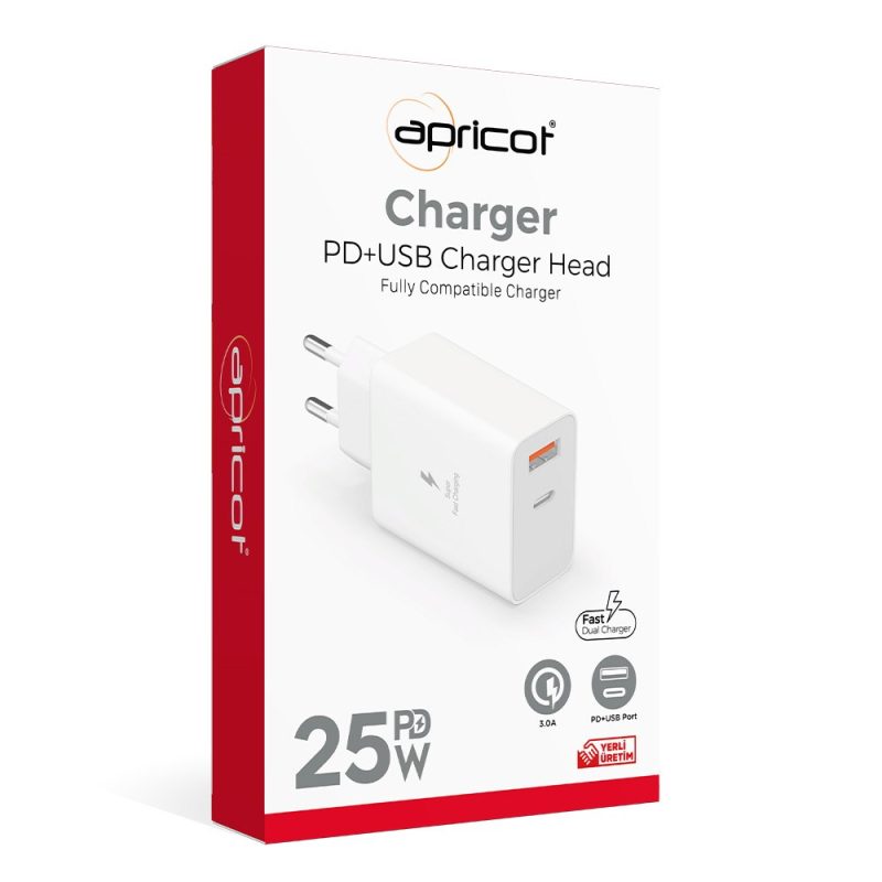Apricot APC-PD26 Type-C 25W  + Beyaz Ev Şarj Adaptörü