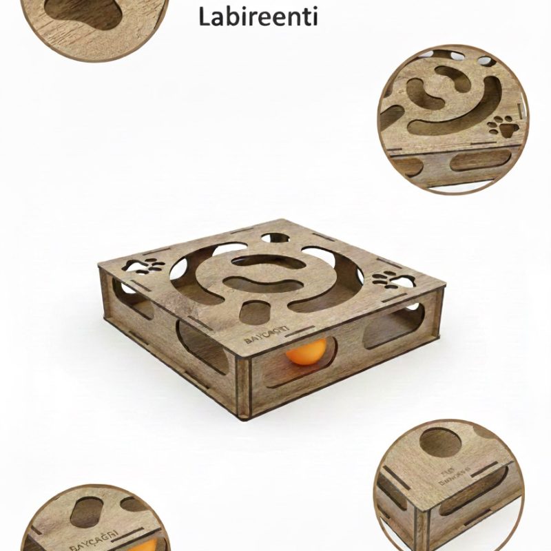 Bayçağrı Ahşap Kedi Oyun Labirenti - İnteraktif Zeka Geliştirici Kedi Oyuncağı