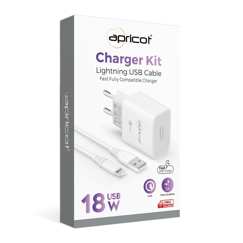 Apricot APC-U310L 3.4A Beyaz Lightning +  Ev Şarj Adaptörü Seti