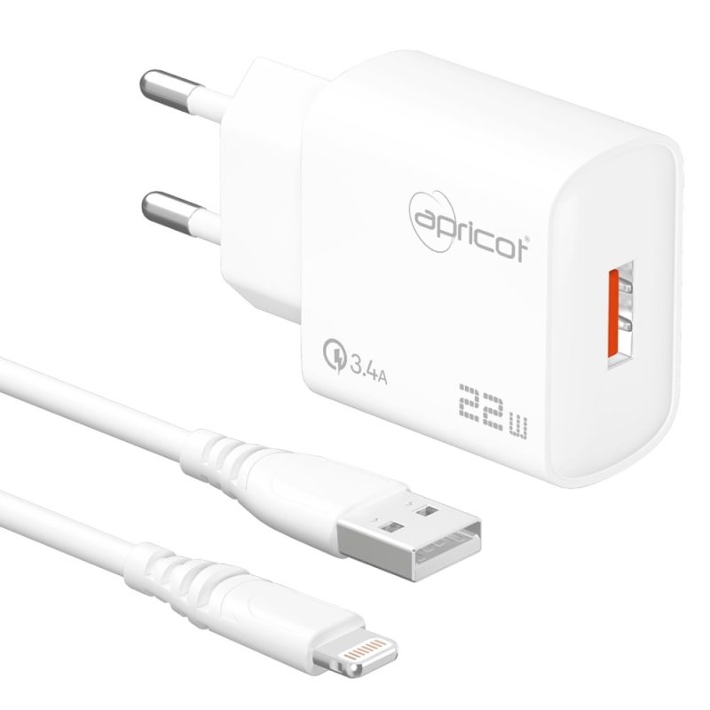 Apricot APC-U422L 22W Lightning Kablolu Beyaz Hızlı Ev Şarj Adaptörü Set