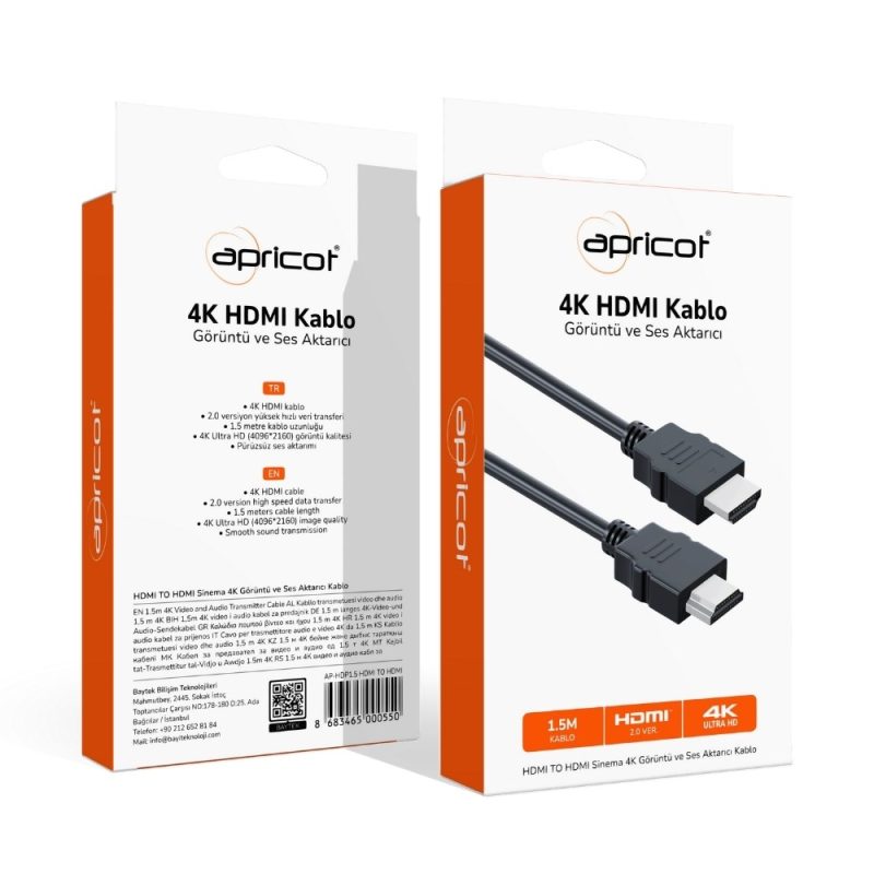 Apricot AP-HDP1.5 HDMI to HDMI 1.5 Metre 4K Kutulu HDMI Kablo