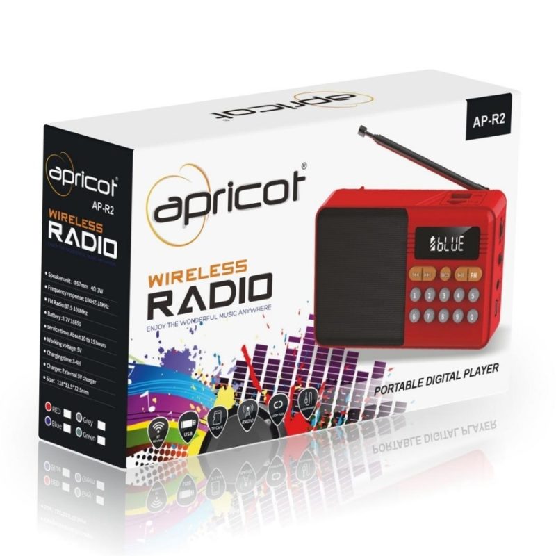 Apricot AP-R2 Kırmızı/Gri/Yeşil/Mavi Renkli 3 Watt USB/TF/AUX/BT Bluetooth Radyo