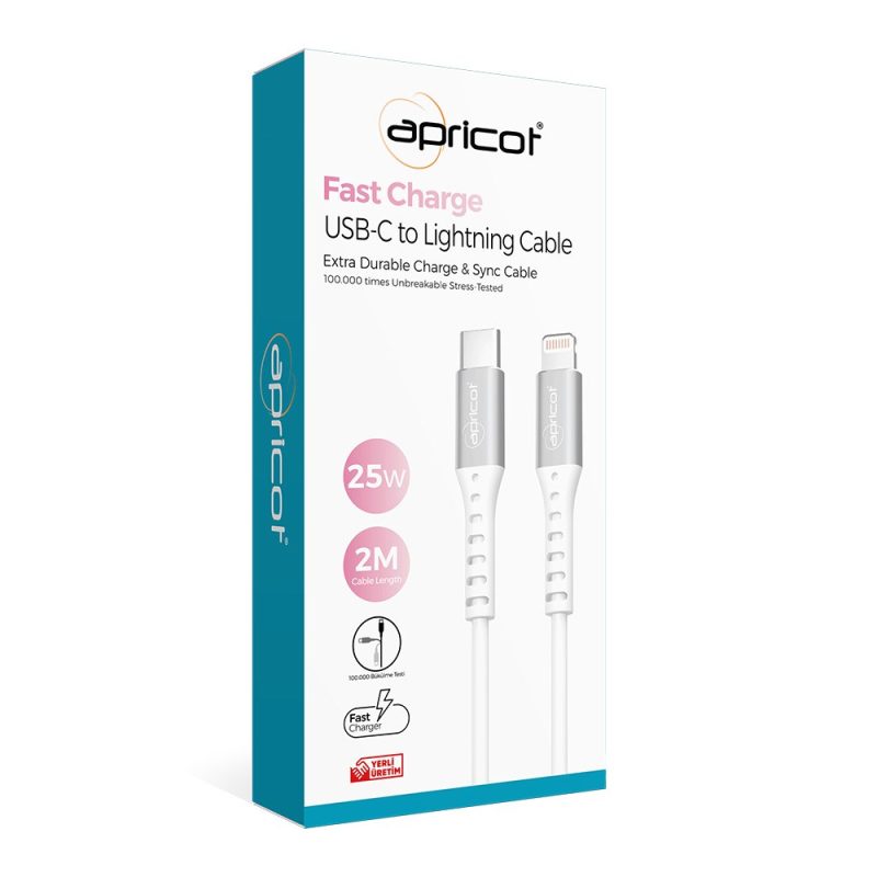 Apricot APC-A250L Type-C to Lightning 2M 25W Şarj + Data Kablosu