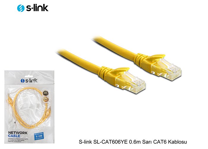 S-link SL-CAT606YE 0.6m Sarı CAT6 Kablosu