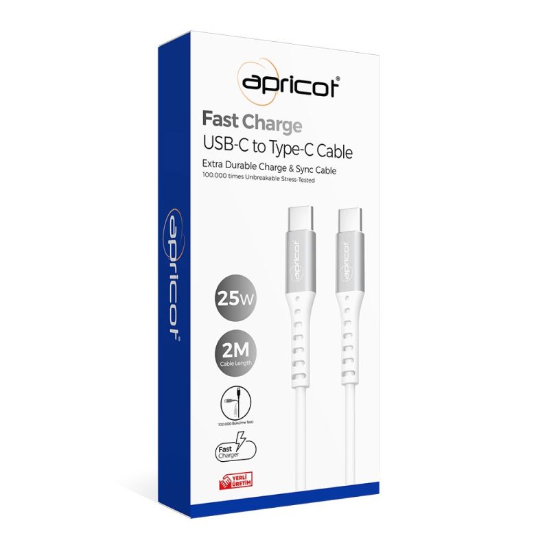 Apricot APC-A250T Type-C to Type-C 2M 25W Şarj + Data Kablosu