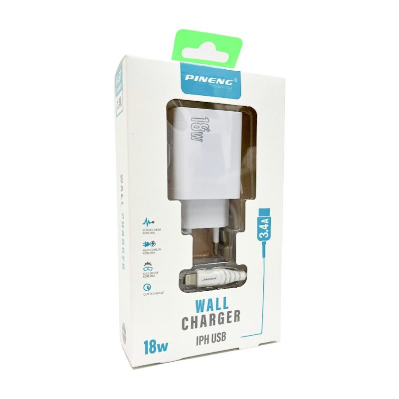 Pineng PN-507 3.4A 18W Lightning Hızlı Şarj Aleti Seti