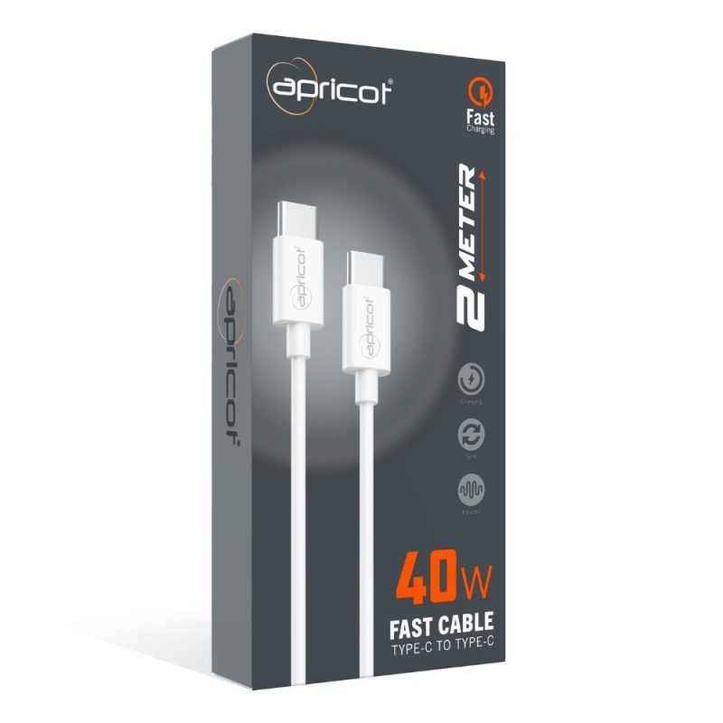 Apricot APC-PD360T PD 2 Metre Type C to Type C 40W QuickCharge Beyaz Hızlı Şarj Kablosu