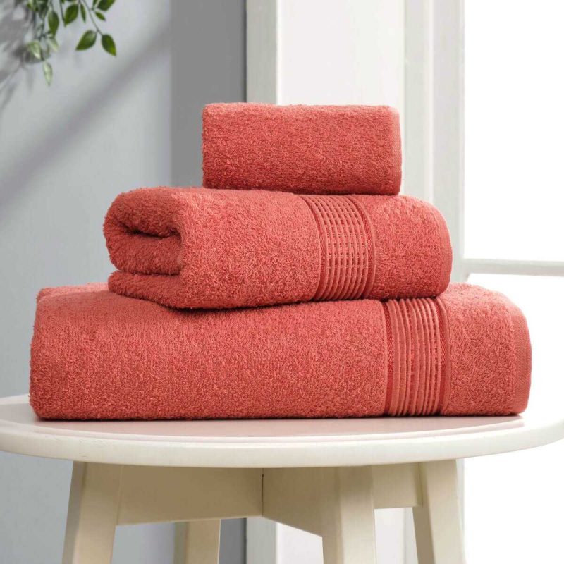 3 lü Banyo Havlusu Seti Pamuklu Ritim Kiremit