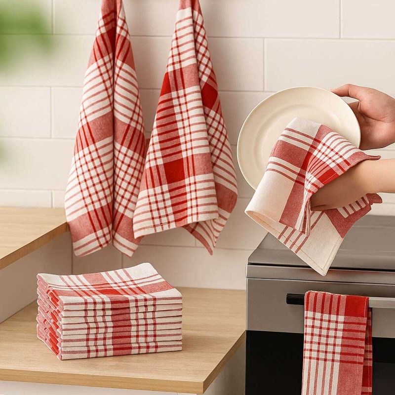 10 lu Lüks Bulaşık Kurulama Bezi ve Mutfak Peçetesi 50x70 Cm Daily Kırmızı