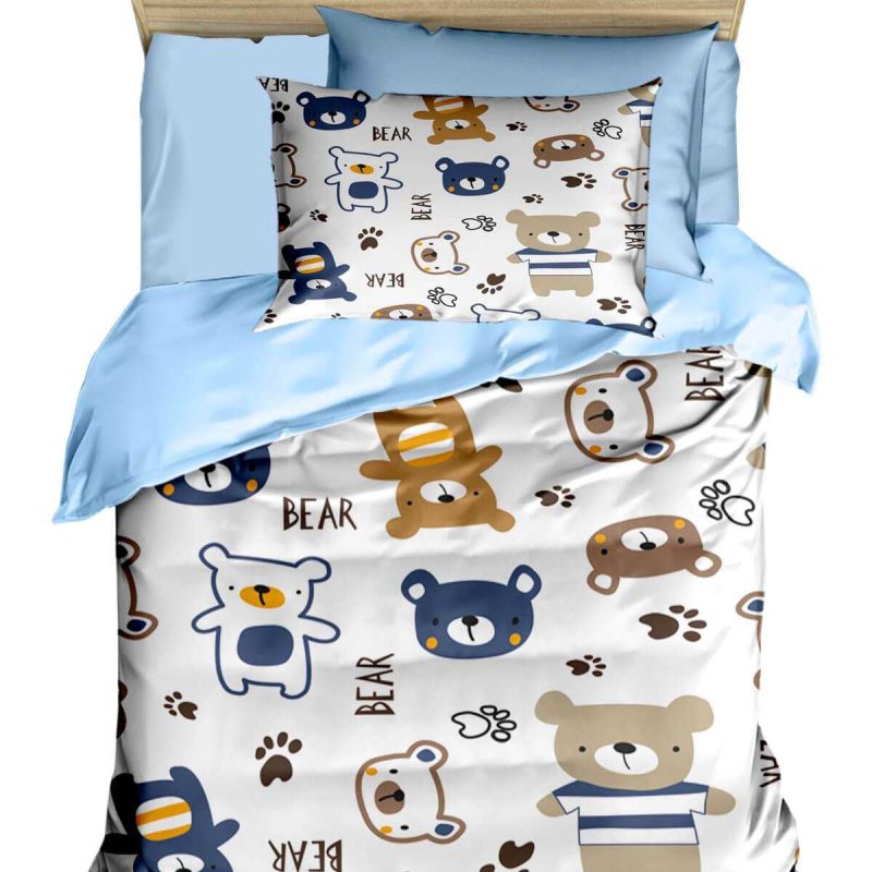 Dijital Baskılı 3d Pamuklu Yenidoğan Bebek Nevresim Takımı Bear Toy Blue