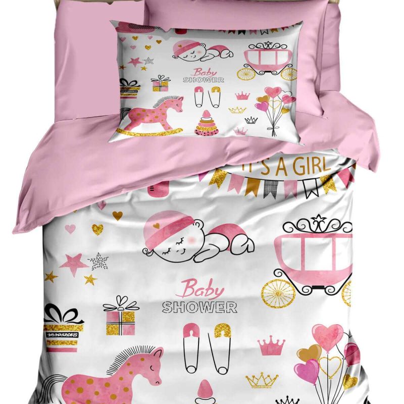 Dijital Baskılı 3d Pamuklu Yenidoğan Bebek Nevresim Takımı Happy Baby Shower