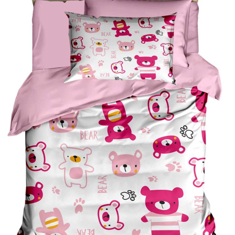 Dijital Baskılı 3d Pamuklu Yenidoğan Bebek Nevresim Takımı Bear Toy Pink