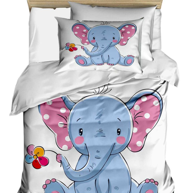 Dijital Baskılı 3d Pamuklu Yenidoğan Bebek Nevresim Takımı Cute Elephant