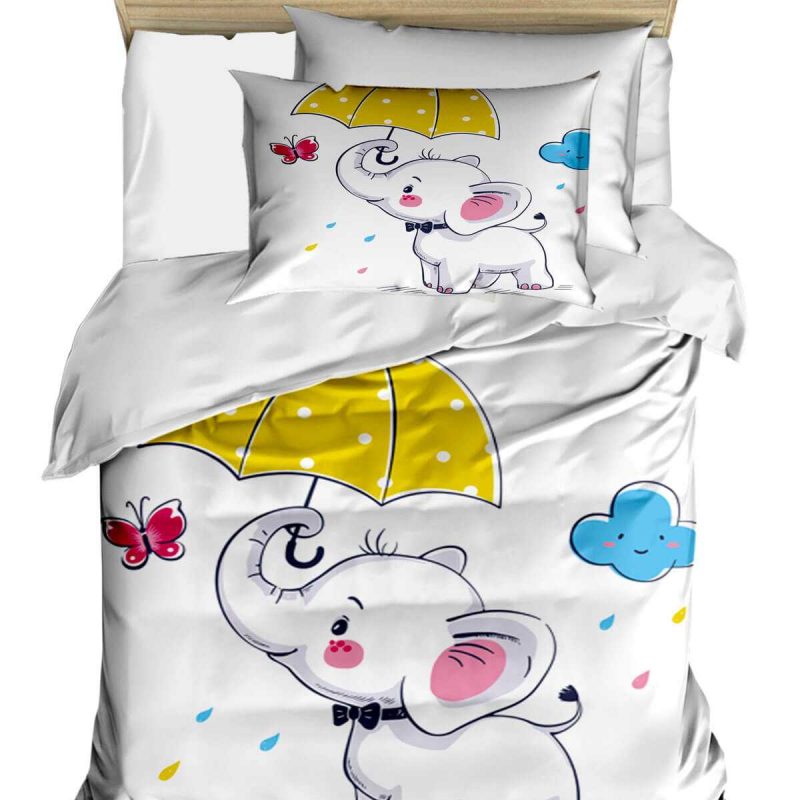 Dijital Baskılı 3d Pamuklu Yenidoğan Bebek Nevresim Takımı Elephant Umbrella