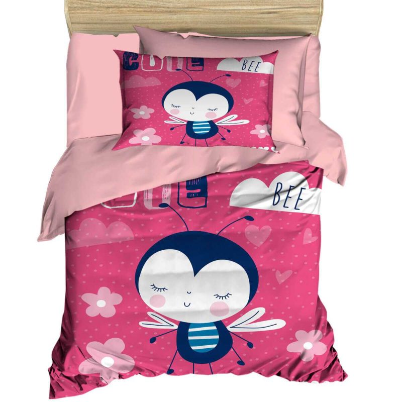 Dijital Baskılı 3d Pamuklu Yenidoğan Bebek Nevresim Takımı Cute Bee Pink