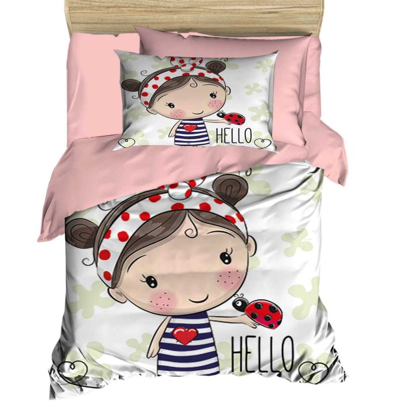 Dijital Baskılı 3d Pamuklu Yenidoğan Bebek Nevresim Takımı Hello Girl