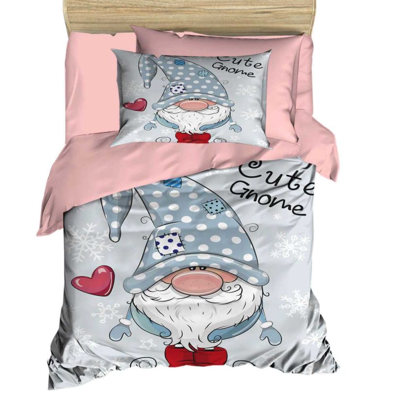 Dijital Baskılı 3d Pamuklu Yenidoğan Bebek Nevresim Takımı Cute Gnome Pink