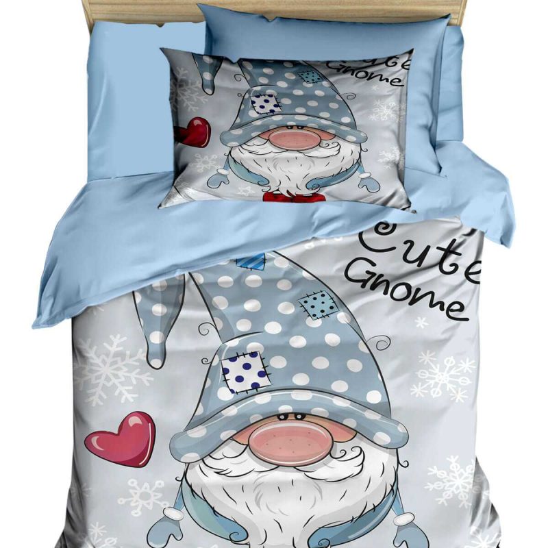 Dijital Baskılı 3d Pamuklu Yenidoğan Bebek Nevresim Takımı Cute Gnome Blue